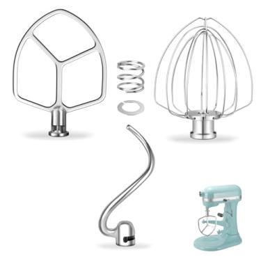 Imagem de airkitrep Kit De Acessórios De Reposição De Aço Inoxidável Para Batedeira Kitchen Aid 5,5-6Qt Com Suporte Elevatório, Inclui Batedor Plano, Batedor De 6 Fios, Gancho Para Massa, Serve Para Kp26, Kl2