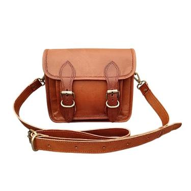 Imagem de Bolsa tiracolo de couro vintage feita à mão masculina Woemn Bolsa carteiro, bolsa mensageiro, 22 cm mini, Marrom, Small