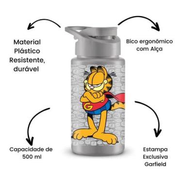 Imagem de Garrafa squeeze 500ml garfield cinza - bandeirante 