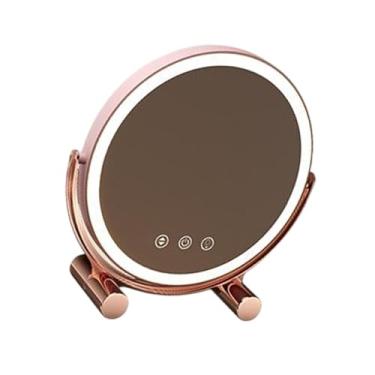 Imagem de harayaa Espelho de maquiagem iluminado espelho portátil portátil mesa de carregamento espelho cosmético prático para apartamentos quarto banheiro casa, Rosa