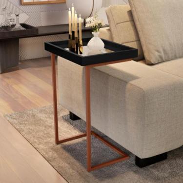 Imagem de Mesa de Apoio 4774 Moderna com pés de ferro - Preto com Bronze - JB BE