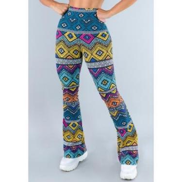 Imagem de Calça Feminina Flare Estampada Pantalona Cintura Alta Mvb Modas-Feminino