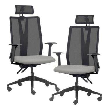 Imagem de Kit 2 Cadeiras Escritório Giratória Presidente Flow F02 Base Preta Cre