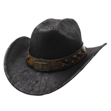 Imagem de YIJU Chapéu de chapéu de cowboy ocidental Chapéu de jazz para figurinos de pesca de cosplay, Preto