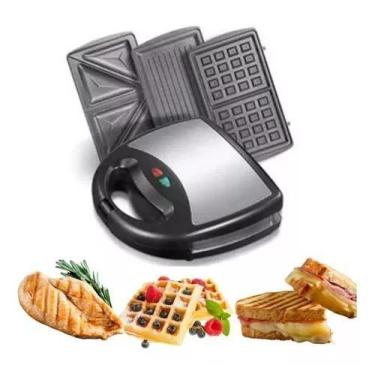 Imagem de Sanduicheira Elétrica 3 Em 1 Lanches Waffles Donuts 750W 110V - Sokany