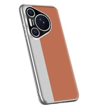 Imagem de LYJSMGZ Capa minimalista para Huawei Pura 70 Ultra/70 Pro/70 Pro+/70, capa de couro com bloqueio de cor banhada a proteção da câmera, capa fina antiqueda, laranja, 70