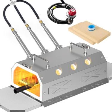 Imagem de Nelyrho Forja de propano de queimador triplo de 1,426 °C, kit de forja de ferreiro com 3 queimadores, forja a gás de grande capacidade para fazer facas e espadas faça você mesmo, soldagem de metal