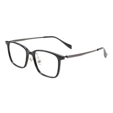 Imagem de JRLLFD Armação de óculos retangular transparente de tamanho médio leve com aro completo para homens e mulheres com hastes de titânio para lentes (tamanho único/preto)