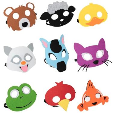 Imagem de Brown Bear Felt Masks Costume Kits, 9 Colors Animals Masks Class Party Favors for Kids, Include Red Bird, Yellow Duck, Green Frog, White Dog, Goldfish, Purple Cat, Blue Horse, Black Sheep