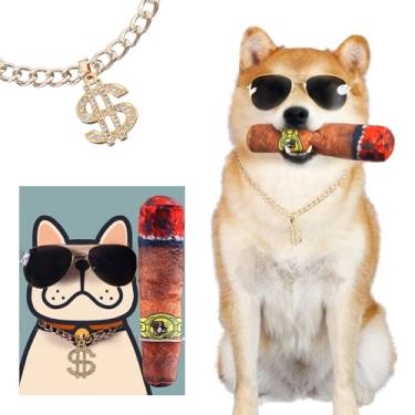 Imagem de Conjunto de óculos de sol engraçados para cães e corrente de ouro, colar de elos cubanos com pingente de símbolo de dólar, acessórios de fantasia de filhote de gato superstar para meninos, cães