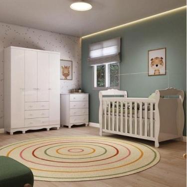 Imagem de Quarto de Bebê Completo Berço Minicama Guarda-roupa 4 Portas e Cômoda 