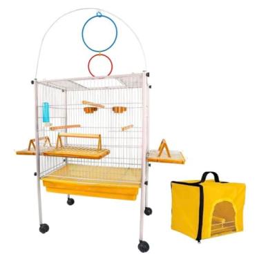 Imagem de Gaiola Viveiro Pássaro Calopsita Triplex com Bolsa Transporte Jelplast (Branco/Amarelo)