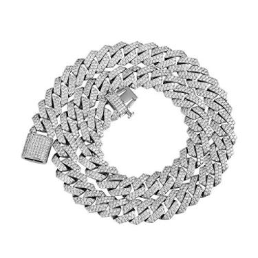 Imagem de PY Bling Gargantilha masculina Hip Hop Full Iced Out 15 mm ouro 18K banhado a ouro rosa branco CZ Miami Cuban Link Gargantilha 45,7-61 cm e pulseira de 21,6 cm, Metal, Zircônia cúbica, diamante