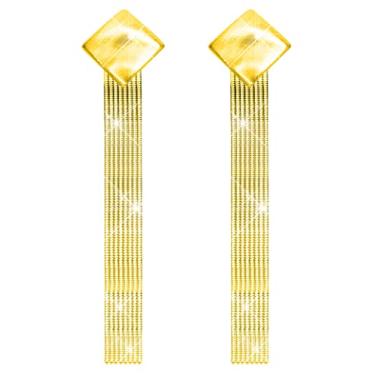 Imagem de KristLand - S925 Prata / Liga Gancho Elegante Corrente Borla Gota Brincos Longos de Couro Franja Pendurar Brincos Simples Delicados, Metal, Cristais