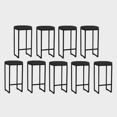 Imagem de Kit 09 Banqueta Alta Lara Para Cozinha Bar Balcão Bistrô Churrasqueira Ferro Preto Corino Preto - Ahz Móveis