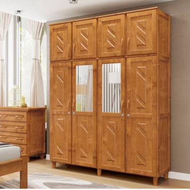 Imagem de Guarda-Roupa Casal 8 Portas 3 Gavetas Internas com Espelho Grécia em Madeira Mel - Cavazotto