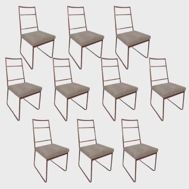 Imagem de Kit 10 Cadeiras Sala de Jantar Escritório Office Stark Industrial Ferro Bronze Suede Bege - Ahz Móveis
