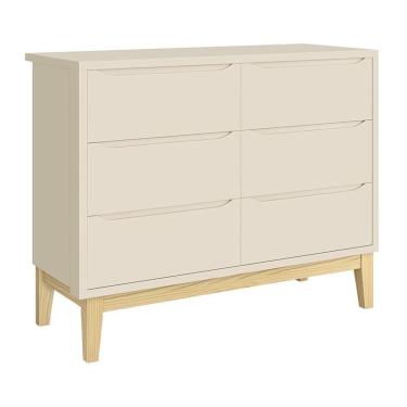 Imagem de Cômoda Infantil Classic 6 Gavetas com Pés Madeira Natural - Reller Móveis Areia Fosco