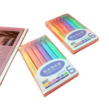 Imagem de Kit 6 Canetas Marca Texto Pastel Dupla Ponta – Brush e Fina | Lettering, Estudo, Planner e Bullet Journal | Tons Suaves & Criatividade