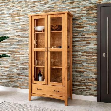 Imagem de Cristaleira De Madeira Maciça 2 Portas De Vidro Bella Carvalho Fosco