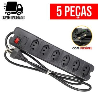 Imagem de Kit 5 Filtro de Linha Régua de Tomada com Fusível Extensão Elétrica Bi