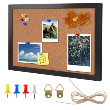 Imagem de ReignSword Quadro de avisos de cortiça, quadro de pôster de 38 x 29 cm, quadro de cortiça montado na parede para escritório e casa (pinos, olhais de parafuso, juntas, parafusos)