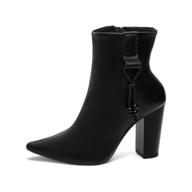 Imagem de EMILY ONINE, Bota Cano Curto Salto Alto Grosso Bico Fino Feminina 9 cm (Preto, BR, Adulto, Numérico, 37)