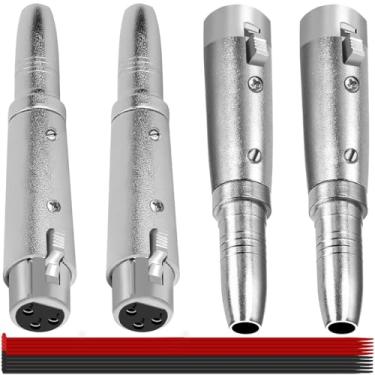 Imagem de MKBKLLJY 4 peças XLR fêmea de 3 pinos para adaptador fêmea de 6,35 mm de 6,35 mm, kit de conector de trocador de gênero de áudio, capa de metal de liga de zinco, prata com braçadeira de cabo