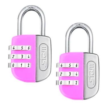 Imagem de 2 Cadeado Stam c/ Segredo 25mm Color Life p/ Mala Bolsa Armário, Rosa/