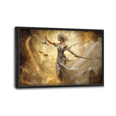 Imagem de Lady Justice Wall Art Scales of Justice Pictures Wall Decor Themis Justitia Canvas Legal Principles Pintura Arte Moderna Decoração para Advogado Escritório Sala de Estar Quarto Emoldurado 61 cm x 91