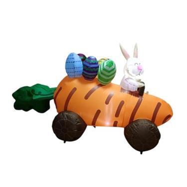 Imagem de Esquirla 70.87 polegadas Coelhinho da Páscoa Brinquedo Inflável Iluminado Blowup Estátua de Cenoura Ornamento Engraçado para Pátio Interior Jardim Feriado