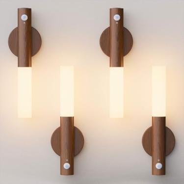 Imagem de WhitePoplar Luzes noturnas com sensor de movimento recarregável - Arandelas de parede operadas por bateria de 2200 mAh, arandela de luzes de parede sem fio, luz de corredor portátil magnética para