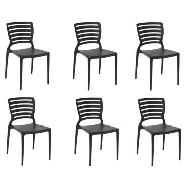 Imagem de Kit 6 Cadeiras Sofia Preta Tramontina Encosto Vazado Horizontal 92237/009