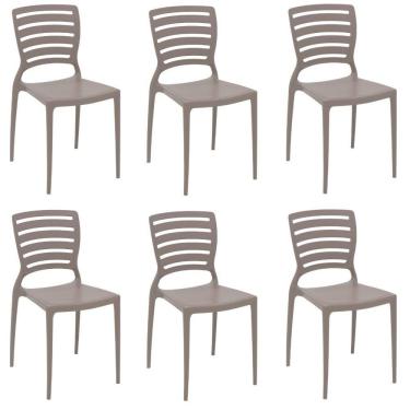 Imagem de Kit 6 Cadeiras Sofia Camurça Tramontina Encosto Vazado Horizontal 92237/310