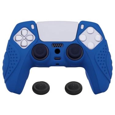 Imagem de eXtremeRate PlayVital Guardian Edition Capa de silicone para controle antiderrapante macia ergonômica azul para ps5, películas protetoras de borracha com tampas pretas de joystick para controle ps5