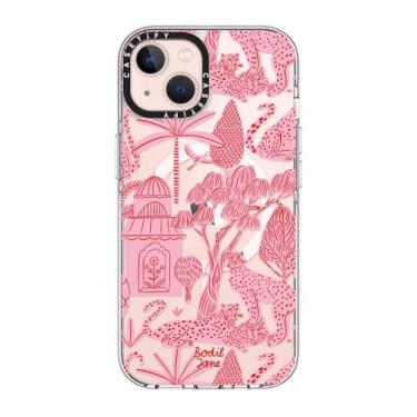 Imagem de CASETIFY Capa transparente para iPhone 13 [não amarela/2 m. Proteção contra quedas de grau militar/compatível com Magsafe] - Cheetah Paradise Pink - Transparente