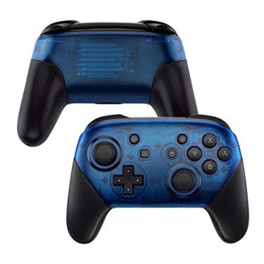 Imagem de eXtremeRate placa de toque suave e placa traseira para controle Nintendo Switch Pro, capa de reposição personalizada com padrão DIY para Nintendo Switch Pro - controle não incluído, Clear Blue