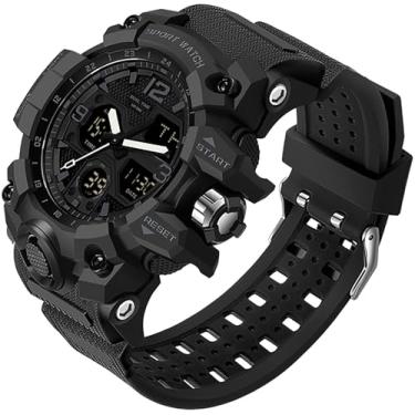 Imagem de Relógio de pulso masculino militar robusto para corrida com mostrador duplo, mostrador analógico, digital, alarme, cronômetro masculino, Preto, Casual