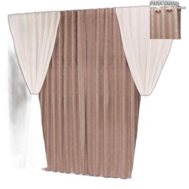 Imagem de Cortina Bhaly Jacquard E Voal 3,00 X 2,50 Para Varão - Bege - Top Chic