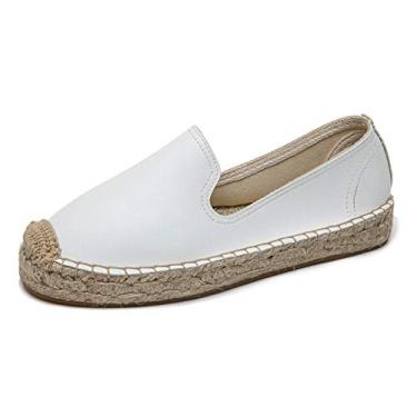 Imagem de U-lite Mocassins femininos clássicos de couro alpargatas com plataforma sem cadarço, Branco, 36 BR