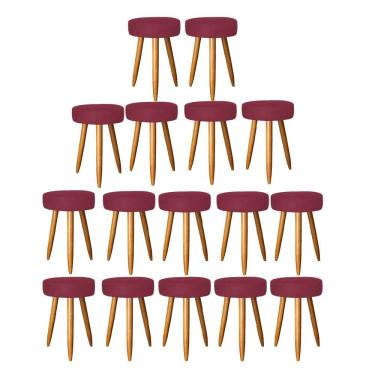 Imagem de Kit 16 Banqueta Alta Julia 50Cm Bar Cozinha Bistrô Pé Palito Carvalho Suede Bordô
