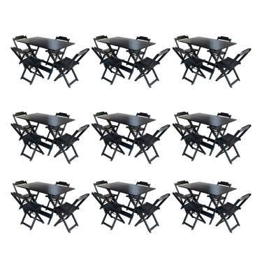Imagem de Kit 9 Conjuntos De Mesa Dobravel Com 4 Cadeiras De Madeira 120X70 Para Restaurante E Bar - Preto