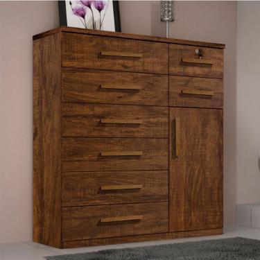 Imagem de Cômoda Vitoria 1 Porta E 8 Gavetas Plus Com Escala De Brilho Em Fosco Benetil Avelã Ipê