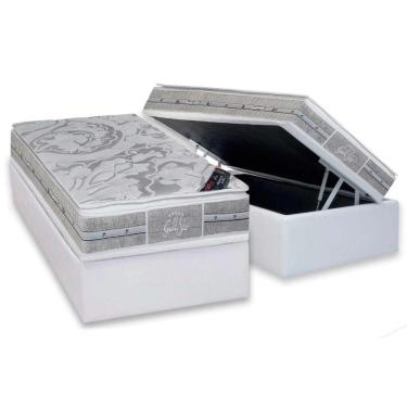Imagem de Cama Box Baú Solteiro: Colchão Super Luxo Látex Plush Double Face + Base Crc Courano White