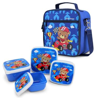 Imagem de Conjunto Pote Para Lanche De 4 Peças E Lancheira Térmica Filhotinhos Azul