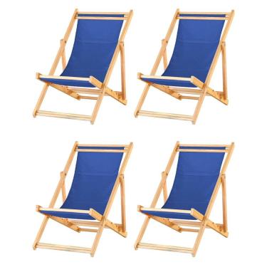 Imagem de Kit 4 Cadeira Espreguiçadeira Dobrável S-b-azul Marinho