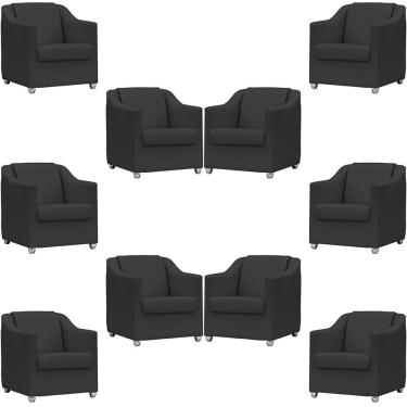 Imagem de Kit 10 Poltronas Mila Corino Cores Pé De Plástico Cromado - Preto Corino