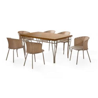 Imagem de Mesa De Jantar Retangular Aço Nobre Roma Com Tampo Ripado Champanhe