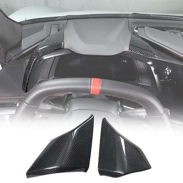 Imagem de Sekhyna Acabamento da capa do painel do carro compatível com Chevrolet Corvette C8 2020-2023 fibra de carbono real 2 peças, capa lateral do velocímetro, acabamento do painel do capô do instrumento lateral (carbono preto)