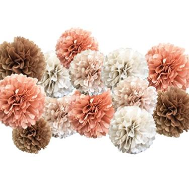 Imagem de Bamonos Pompons De Tecido Para Decoração Festa Casamento, 20 Peças, Rosa Empoeirado, Marrom, Pastel, Creme, Marfim, Kit Flores Papel Noivado, Chá Bebê, Despedida Solteira, Suspensa (Ouro Rosa)